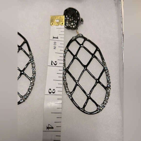 Black metal designer clip on bling earrings